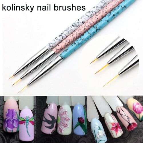 3pcs/Set Fine Professional Paint Brush Set Liner Pens Metal Handle Polish Painting Drawing Kolinsky Nail Art Brushes Nail Tools