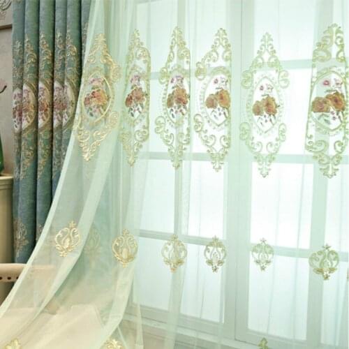 New European Chenille High-End Embroidered Curtain Fabric Living Room Bedroom Villa Green Color Finished Shade Curtain