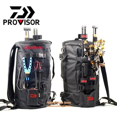 2021 New Daiwa Fishing Rod Bag Backpack Cylindrical Large Storage Space Multiple Pockets Waterproof Men Hiking Tactical Pouch