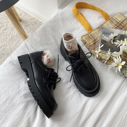 New Retro Thick-soled Lace-up Shoes British Small Leather Shoes Womens Platform Heels Sexy Autumn2021