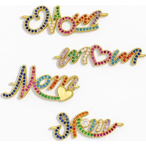 OCESRIO Rainbow CZ Crystal Connector for Womens Bracelet Necklace DIY Mama Mom Charms for Bracelet Jewelry Accessories chma026