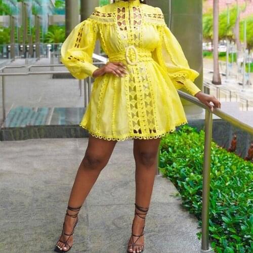 Women Clothing Dresses Elegant Hollow Out High Waist Sweet Mini Dress Vintage Plus Size Pink Dress Wholesale Dropshipping