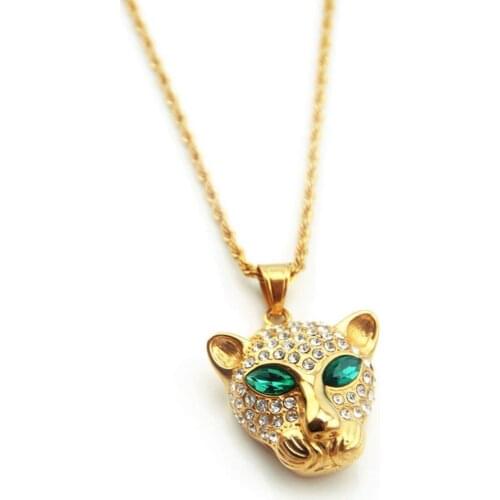 Hip Hop Rhinestones Paved Bling Iced Out Gold Silver Color Leopard Animal Pendants Necklace for Men Rapper Jewelry Drop Shipping