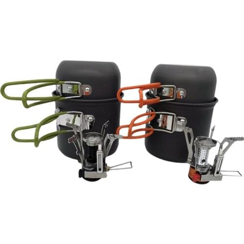 Portable Camping Cooking Gas Stove Pot Cookware Set Ultra-Light Kit Outdoor Hiking Picnic Cooker Tableware 1-2 People