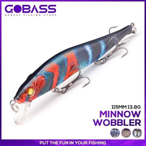 GOBASS Black Minnow Wobbler Hard Bait 115mm 13.8g Fishing Bass Tackle Lure Artificial Mid-Water Baits Quality Carp Fishing Tools