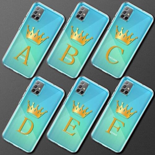 Clear Phone Case for Samsung Galaxy A51 A71 A32 5G A52 A41 A12 A72 Soft Coques A11 M31 M51 Cover Funda Crown Letters A F H