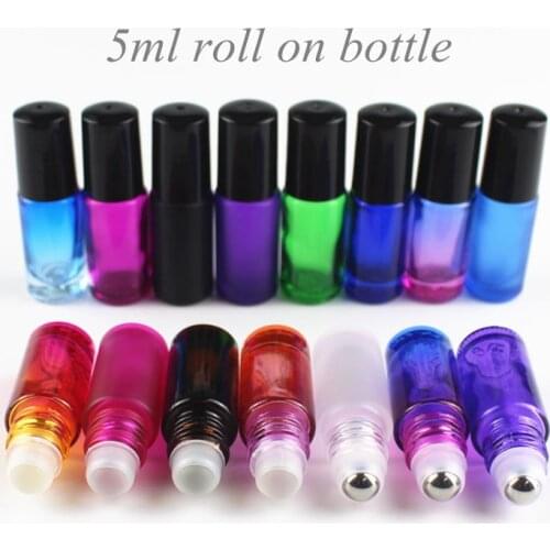 10pcs 5ml Thick Glass Roll On Essential Oil Empty Perfume Bottles with Metal / Glass Roller Ball Travel Use Refillable Bottle