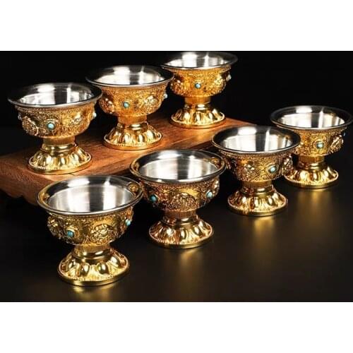Relief Pure Copper Drinking Bowl Pure Auspicious Tibetan Holy Water Cup 100ml Buddhist Bowl Homes Gift Collection Decorative
