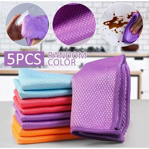 5pcs Newest Kitchen Special Fish Scale Wipes for Glass Housework Cleaning Cloth Household Cleaning Tools Random Color