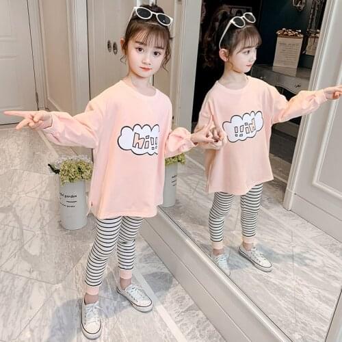 Young Girls Clothing Sets Spring Autumn Long Sleeve Tops+Striped Leggings Two Pieces Tracksuit Cotton for Teenage Girls 4-13Yrs