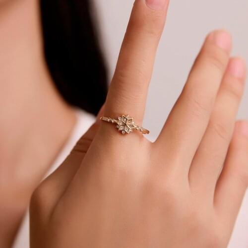 Snowflake Golden Alloy Geometry Starry Bling Rhinestone Hexagon Copper Open Wedding Rings for Women