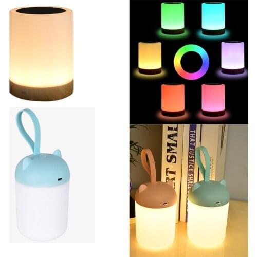 LED Night Light Touch Lamp Smart Bedside Table Lamp USB Rechargeable Night Lamp Dimmable Warm White Light + RGB Color Changing