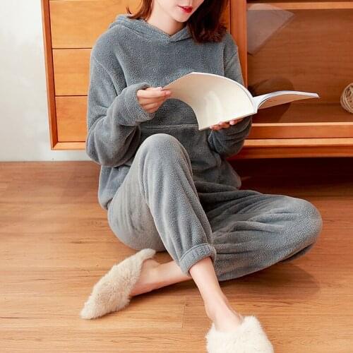 Warm Suit Pajamas Thickened Plus Velvet Coral Fleece Ladies Plus Size Warm Pants Couples Homeservice Autumn Winter Coat