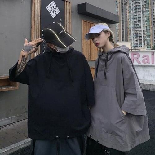 Korean-Style All-match Five-Point Short-Sleeved Ultra-Fire Jacket Mens Fashion Brand Loose Hooded Hoodie with Sleeves Fashion