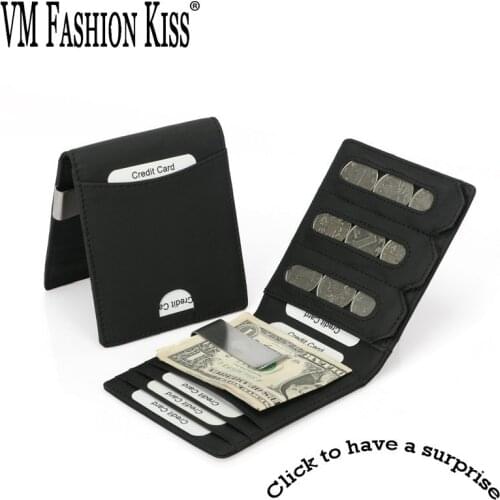 VM FASHION KISS Innovative Design Genuine Leather Thin Coin Wallet Crazy Horse Leather Credit Card Holders Wallets