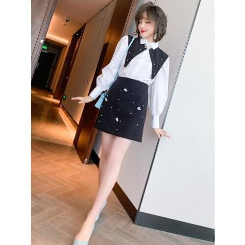 High waist slim three-dimensional nail beads show high versatility A Womens dress with half skirt 2021 Spring new High Quality