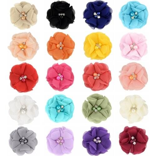 1PCS 2" Chiffon Flower with Rhinestone Pearl Barrettes Alligator Hair Bow Clips Pins Accessories for Baby Girls Toddlers Kids031