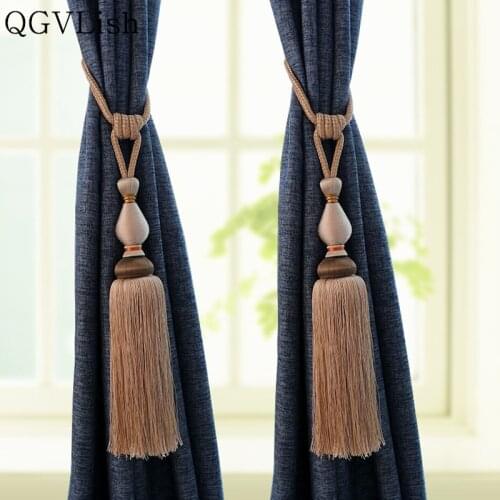 QGVLish 2Pcs Curtain Tiebacks Tassel Fringe Ropes Hanging Belt Balls Curtain Buckles Clasp Clips Curtain Accessories Tie Backs