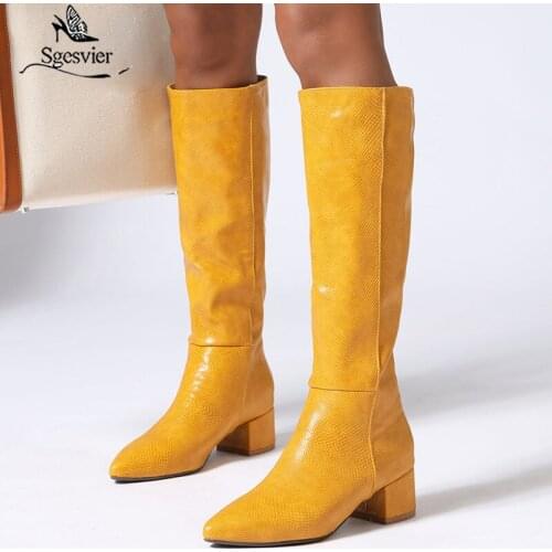 Sgesvier Womens Thick Heel Pointed Toe Comfortable Western Cowboy Boots Autumn Woman Shoes Winter Female Knee High Boots 2020