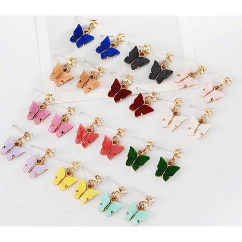 Girls New Cubic Zirconia Stud Earrings Colorful Cute Acrylic Butterfly Earrings For Women Korean Female Lady Jewelry Gift