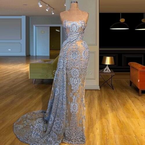 2020 Strapless Mermaid Evening Dress Sleeveless Women Dress Floor-Length Prom Dress Middle East Saudi Arabia Formal Dress