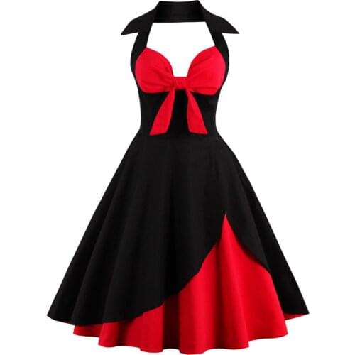 Elegant Vestidos Summer Dress Women Robe Femme Patchwork 50s 60s Rockabilly Vintage Sexy Halter Party Tunic Casual Plus Size