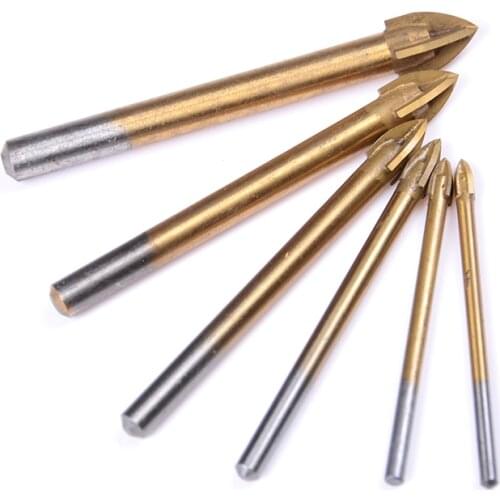 1PCS 6 Sizes High Quality Titanium Coated Drill Bits Alloy Carbide Point with 4 Cutting Edges Tile & Glass Drill Bit Power Tool