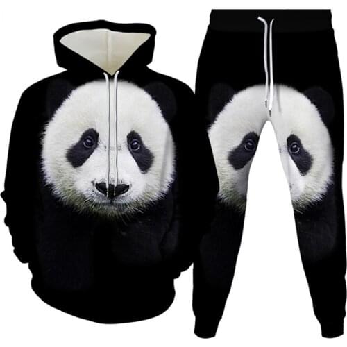 Hoodies+Trousers 2PcsSet Sportwear Clothes Autumn Women Men Lovely Animal Panda Cartoon Print Fashion Tracksuit Plus Size S-6XL