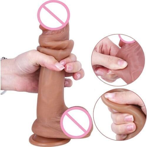 2021 Realistic Sliding Foreskin Anal Dildo G spot Stimulate Soft Silicone Big Penis Testis Huge Dick Sex Toys For Women Lesbian