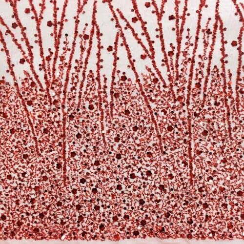 2021 Top Quality Red Beads Embroidery Fabric With Crystal Sequins for Bridal Lace HY1306