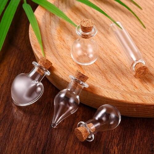 50 Pieces Small Mini Glass Jars Bottles with Cork Stoppers 5 Shapes Tiny Wishing Drifting Bottle Crafts DIY Projects