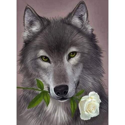 5d diy diamond painting Wolf Rose Diamond Mosaic Animal Picture Of Rhinestone Diamond Embroidery Full Drill Square Decor Home