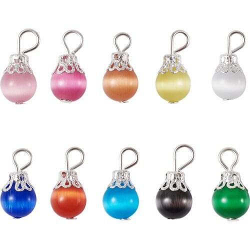 100pcs Cat Eye Pendants Charms for Necklace Chain Jewelry Making DIY Accessories Round Mixed Color 15mm Beads: 8mm