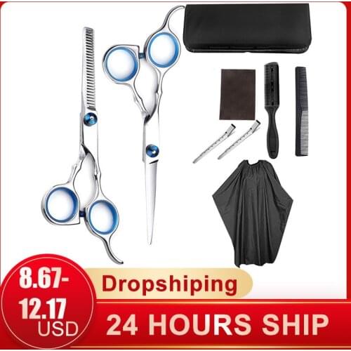 9PCS/Set Professional Hairdressing Scissors Kit Hair Cutting Scissors Hairbrush Hair Clip Cape Grooming Comb For Barbershop