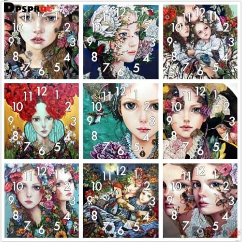 Full Diamond Painting Cross Stitch kit Cartoon Girl With Clock Mechanism Mosaic 5D Diy Square Round 3d Embroidery Gift HJ214