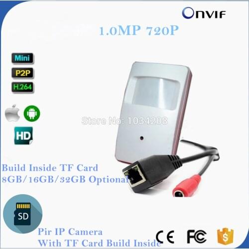 Cheap H.264 HD 720P IP Cam Motion Detector PIR Style CCTV Mini IP Camera With SD Card Slot Build Inside 8GB/16GB/32GB