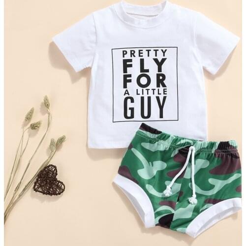 FOCUSNORM 0-3Y Summer Causal Kids Boys Clothes Sets Letter Short Sleeve T Shirts Tops Camouflage Shorts 2pcs