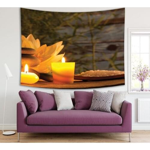 Tapestry Aromatic Candles Stones Flower Bamboos Relaxing Spa Resort Massage Health Theme Decor Brown Yellow