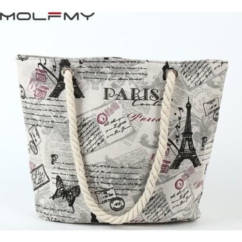 New Ladies Canvas Handbag Large Capacity Travel Shopping Eiffel Tower Printed Ladies shoulder Crossbody Beach Tote Bags Dropship