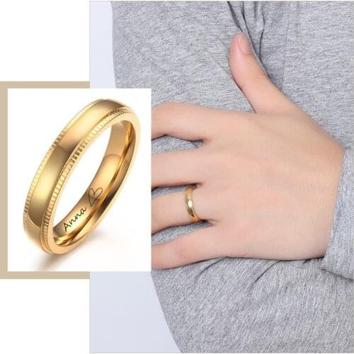 Personalize Engrave Minimalist Wedding Bands Rings for Women Stainless Steel Gearwheel Style Custom Gifts Jewelry