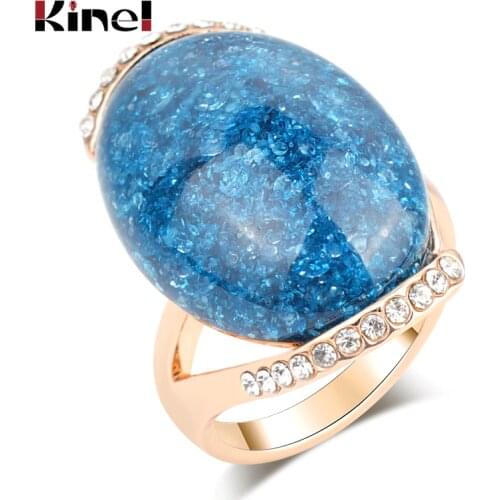 Kinel Hot Rose Gold Oval Blue Stone Rings 2020 Engagement Rings For Women Latest Design Vintage Jewelry
