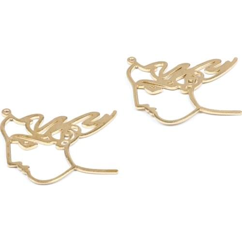 Brass Face Charms,Earring Findings, Face Shape Pendant,Blanks With 1 Hole Earring,Fit For DIY Necklace,Pendants,36.5x40mm,RB1103