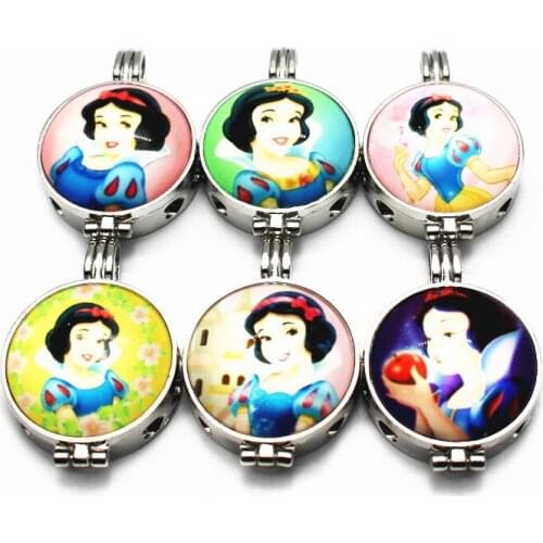 Hot selling Mix6 pcs/lot 27mm Glass Snow White Perfume Diffuser Lockets Pendant For Necklace bracelet Woman Jewelry