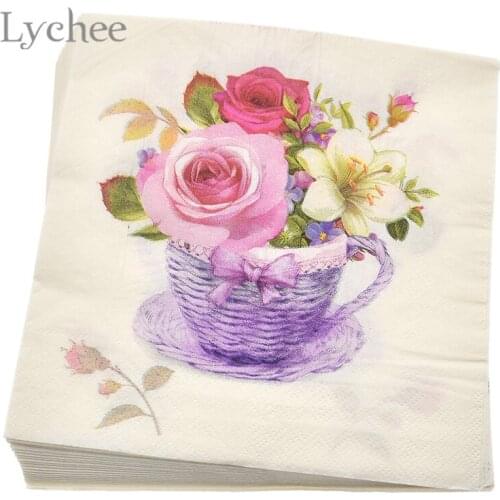 Lychee 20pcs Colorful Flower Basket Paper Napkins Disposable Napkins Wedding Birthday Party Supplies