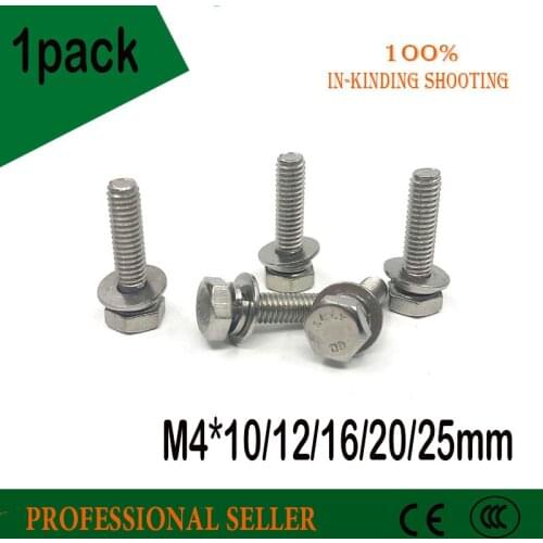 M4*10/12/16/20/25mm 304 stainless steel screws external hex screws trimming Three combination screws M5 bolts