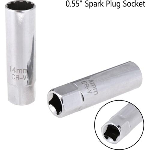 Silver 14mm Spark Plug Socket Removal Installation Wrench Magnetic Removal Tool Thin Wall 3/8" Drive for BMW, Nisan, Benz