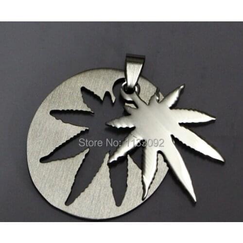 Min Order $15 New Fashion Stainless Steel leaf Charms Pendant 24" Bead Chain Necklace