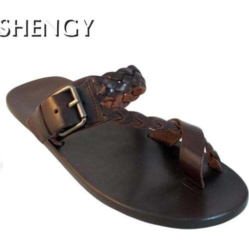 Flat Bottom Roman Mens Sandals 2020 Black Brown Retro Beach Casual Sandals Open Toe Woven Sandals Flat Bottom Non-slip Lazy