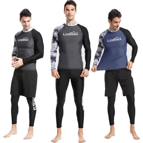 Mens Long Sleeve Swimsuit Surf Rash Protection Shorts Zipper Shirt Fashion UV Protection Surfing Snorkeling Swimwear