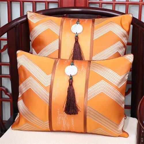 Soft Cushion Covers Luxury New Chinese Style Throw Pillowcase with Tassels Orange Striped Decorative Covers Sofa Bed Decor